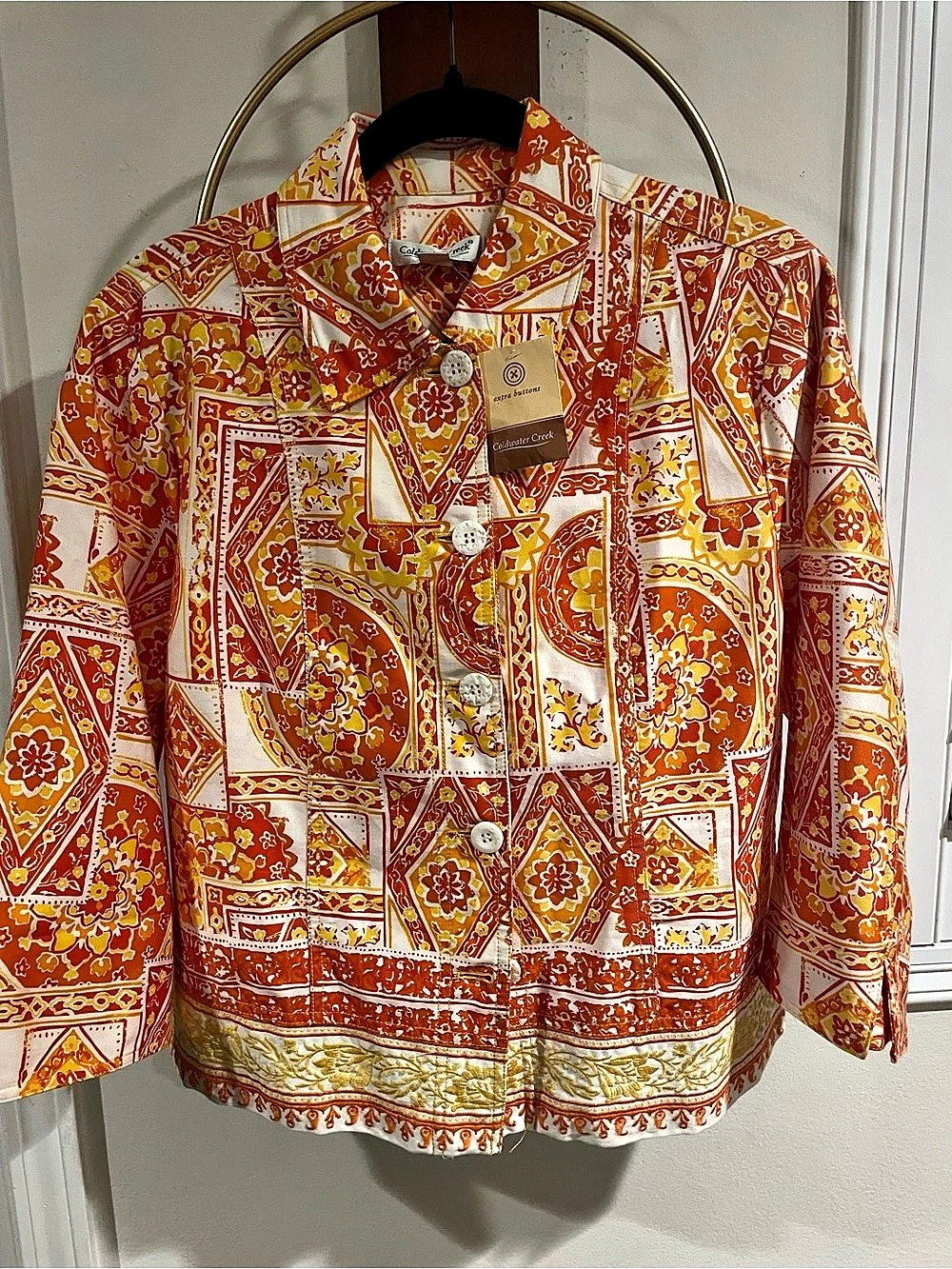 Coldwater Creek Printed Shirt Jacket Orange & White Size 12 NWT